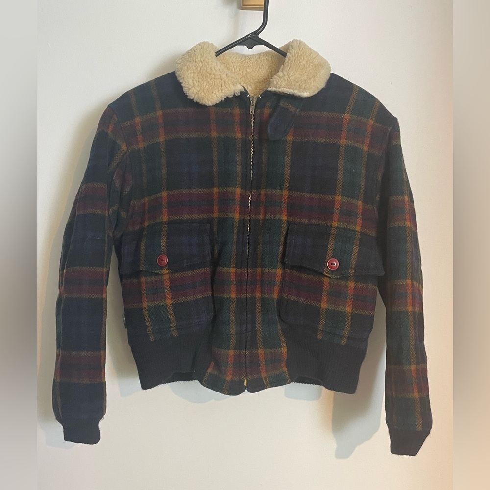 Vintage 90s Polo Ralph Lauren Wool Plaid sherling Lining Jacket made in USA